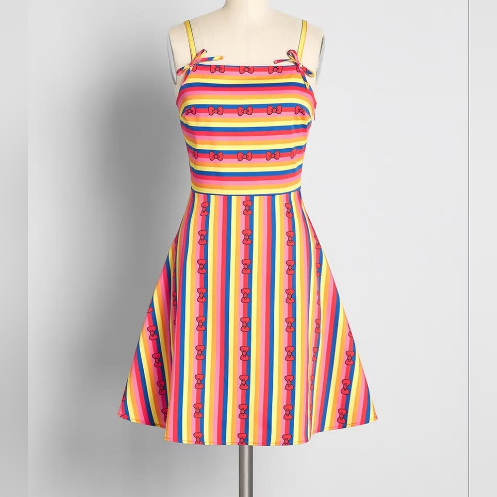 ModCloth x Hello Kitty Red Bows and Rainbows Fit and Flare Dress